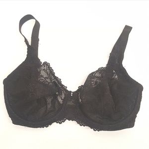 GRENIER Black Sheer Lace Bra Deep V Underwire